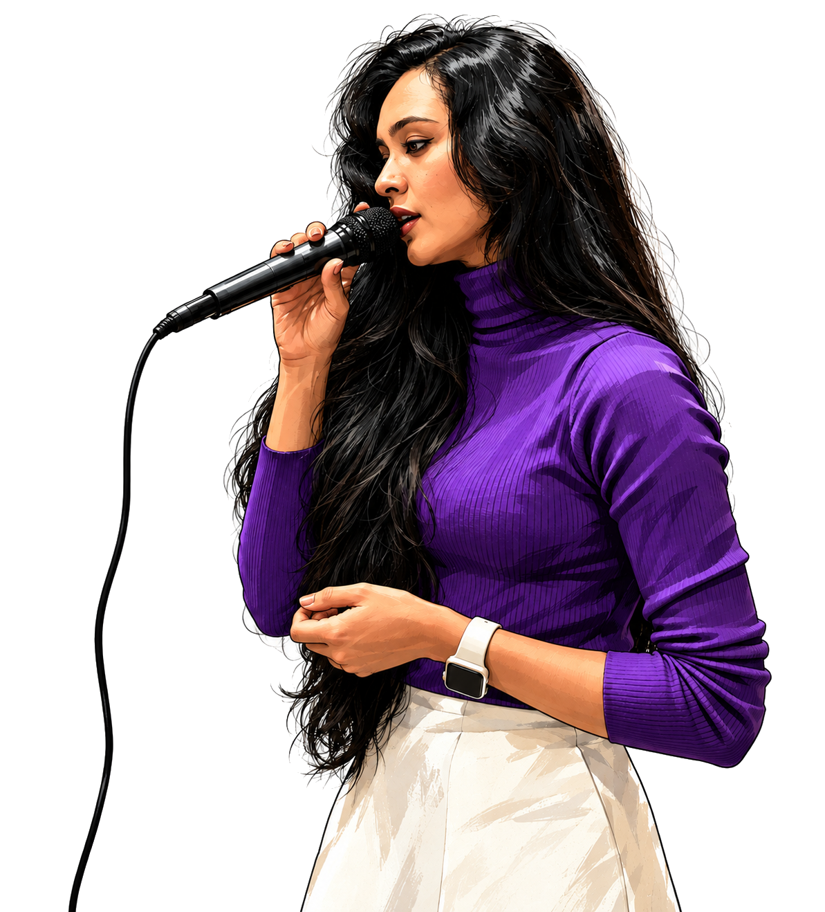 Christa Mariya singing into a microphone